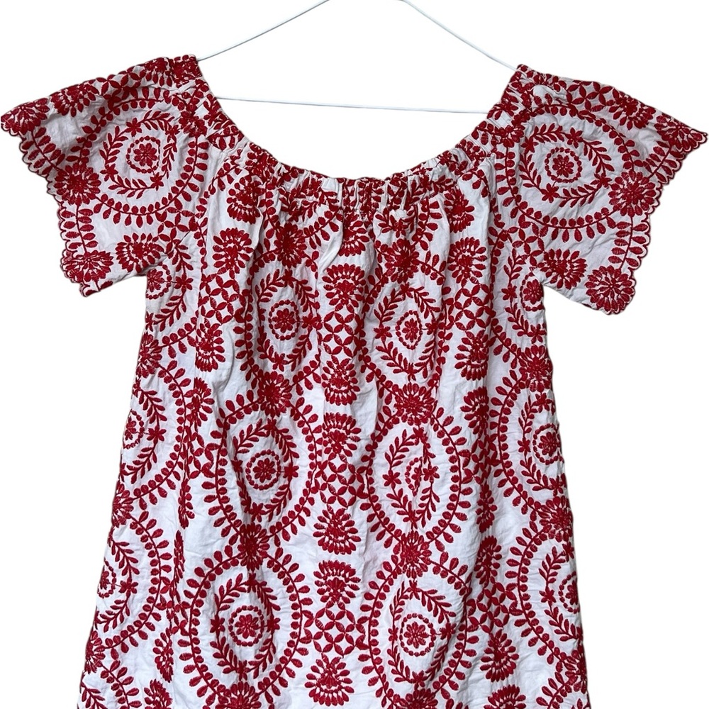 Entro red and white fully floral embroidered off the shoulder mini dress - Picture 6 of 14